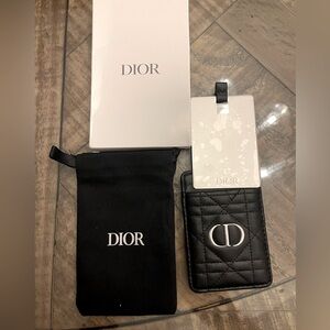 Dior Silver Rouge Balm Compact Mirror With Black Faux Leather Logo Case